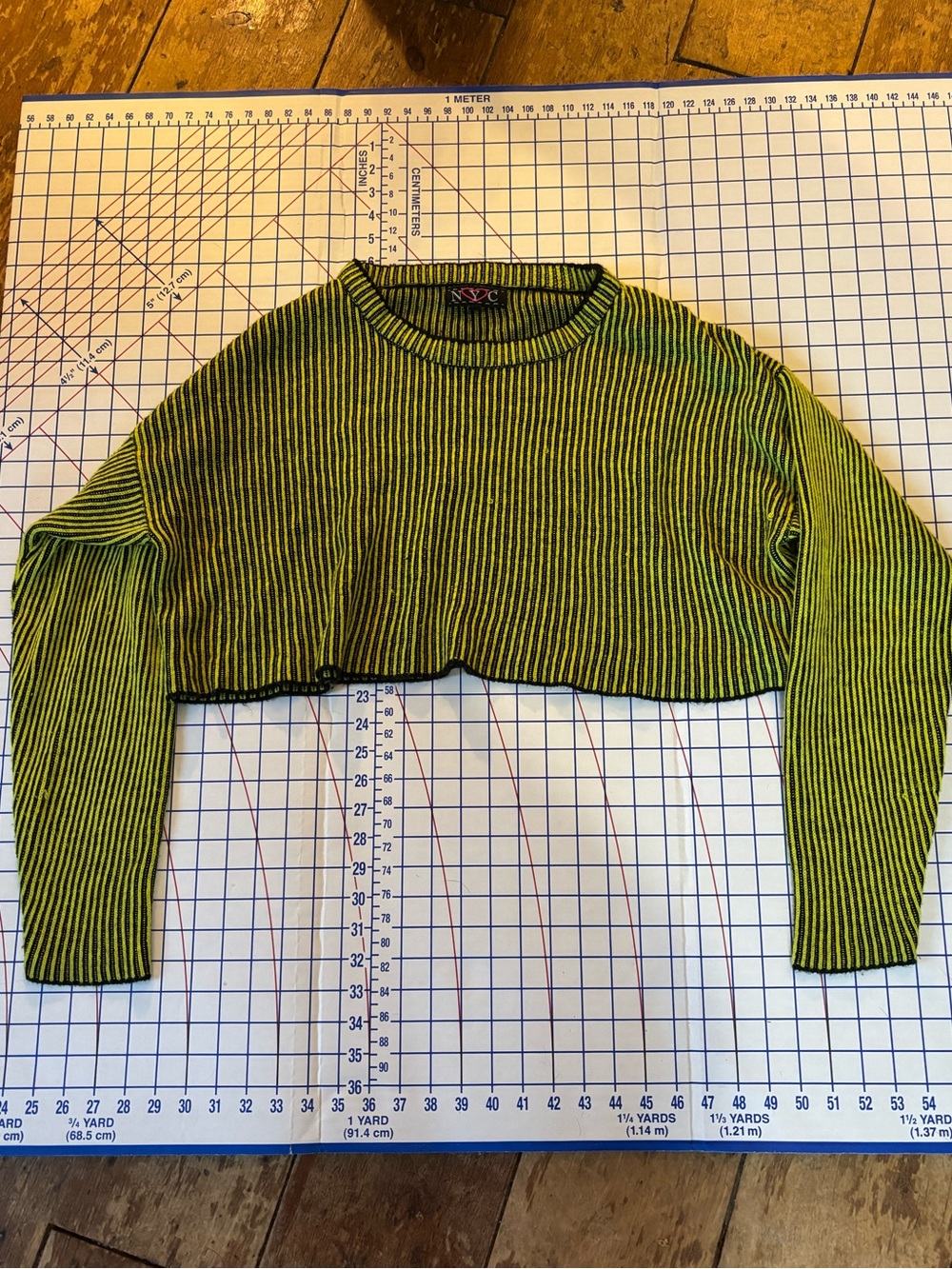 NYC Neon Lime Green and Black Cropped Sweater